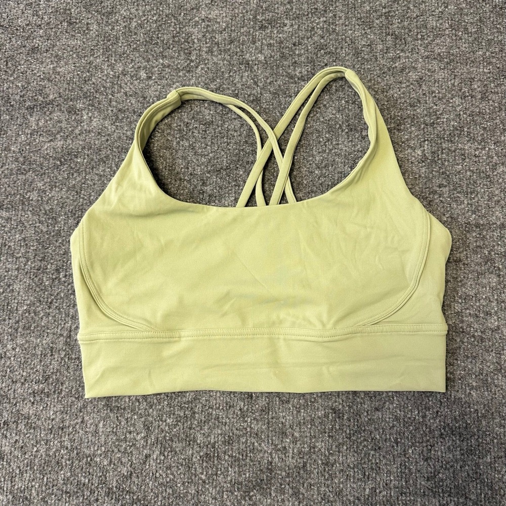 Lululemon Sports Bra Womens Size 8 Lime Green Strappy Crisscross Back Longline